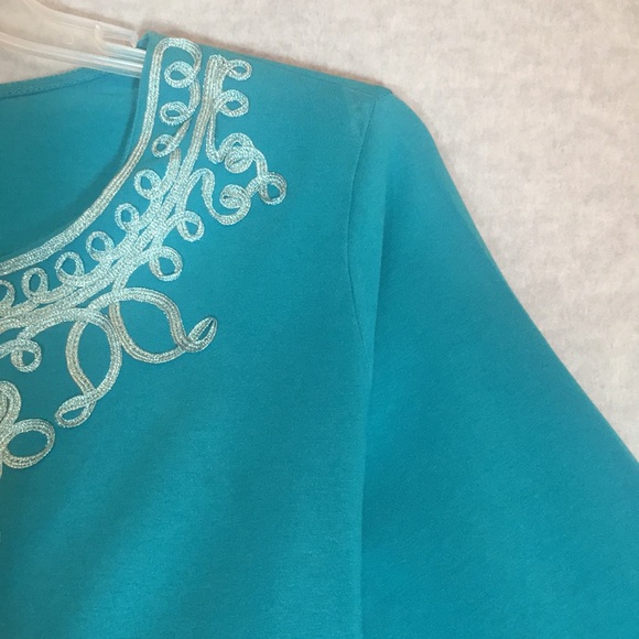 JONES NEW YORK Soft Comfy Cotton Spandex Stretchy Knit Metallic Trim Tunic Top - Picture 5 of 16